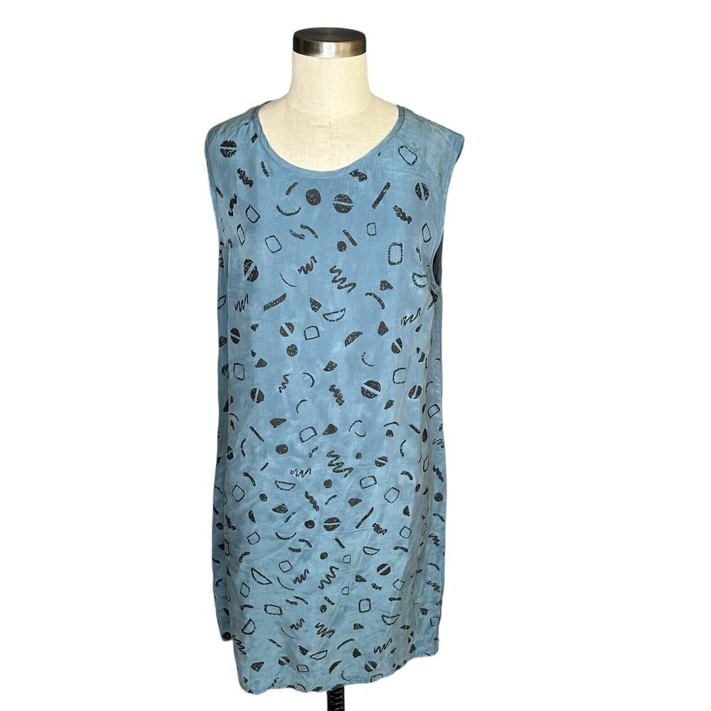 MAKE IT GOOD Blue Patterned Cupro Slip Tank‎ Dress Women's Size Medium USA Made